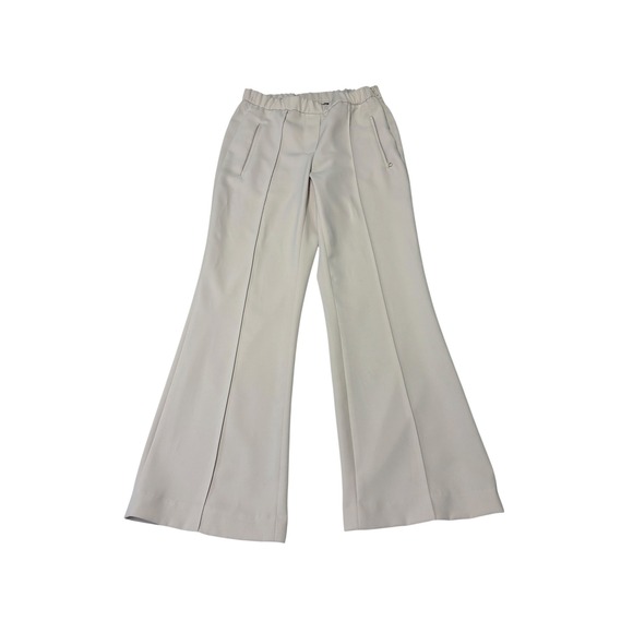 Theory Pants - Theory Beige Wide Leg Pintuck Trousers Elastic Waist Side Zip Size 000 W24 L25